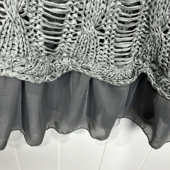 Pretty Angel Womens Open Crochet Tunic L Gray Pullover 3/4 Bell Sleeves Unique - Picture 7 of 12